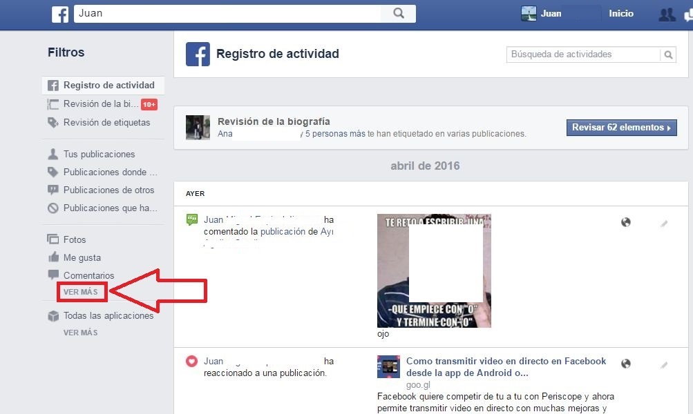 Como acceder al historial de vídeos vistos en Facebook.